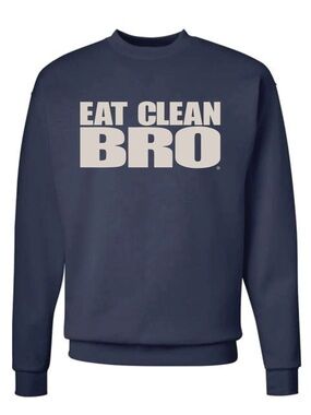 Eat Clean Bro Navy Graphic Crewneck Sweatshirt size L long sleeve